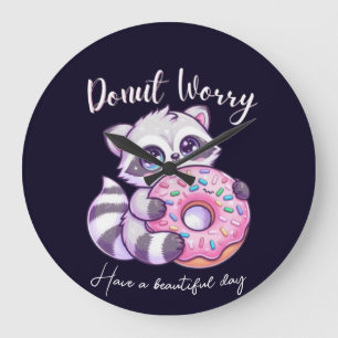 Süßer Kawaii Waschbär - Donut Worry Große Wanduhr