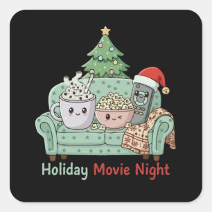 Süßer Kawaii Weihnachtsfilmabend Gemütliche Feie Quadratischer Aufkleber