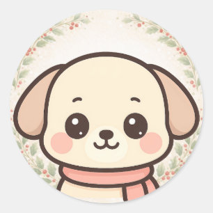 Süßer Kawaii-Welpen-Gesichtsaufkleber Runder Aufkleber