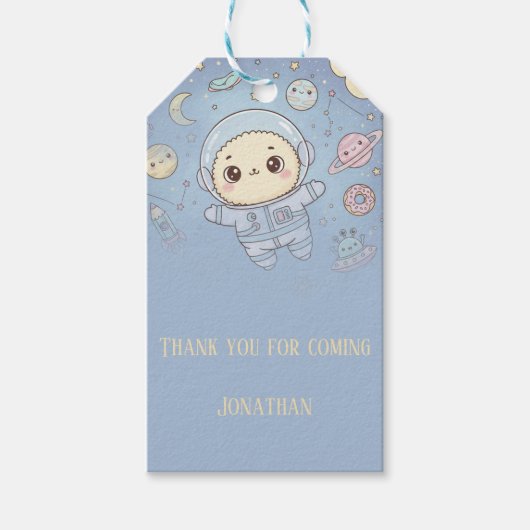 Süßer Kawaii-Weltraum - Astronaut und lächelnder M Geschenkanhänger (Vorderseite)