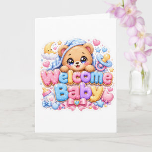 Süßer Kawaii Willkommen Baby Teddybär Pastell Rosa Karte