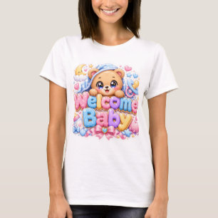 Süßer Kawaii Willkommen Baby Teddybär Pastell Rosa T-Shirt