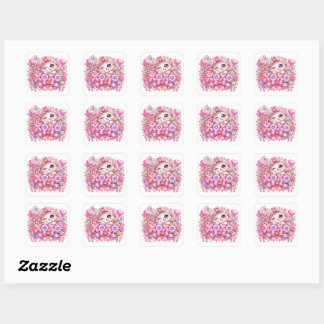 Süßer Kawaii XOXO Katze Pastell Rosa Romantische L Quadratischer Aufkleber