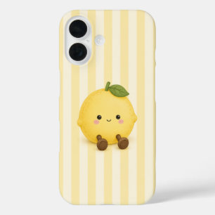 Süßer Kawaii-Zitrone auf gelben Streifen iPhone-Hü iPhone 16 Hülle