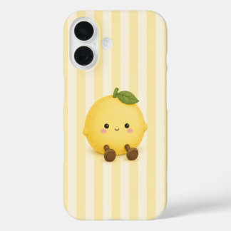 Süßer Kawaii-Zitrone auf gelben Streifen iPhone-Hü iPhone 16 Hülle
