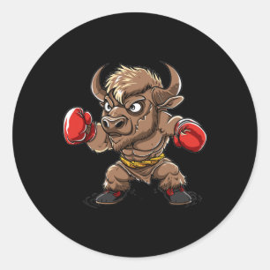 Süßer Kickboxender Bison I Kinder Bison Runder Aufkleber