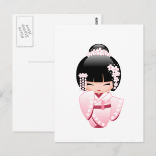 Süßer Kimono Kawaii Kokeshi-Puppe Postkarte