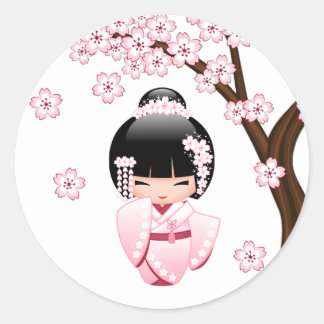 Süßer Kimono Kawaii Kokeshi-Puppe Runder Aufkleber