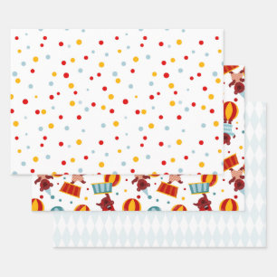 Süßer Kinderzirkus Retro Geschenkpapier Set