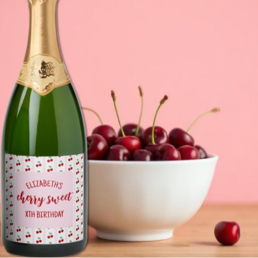 Süßer Kirsch-Geburtstag Schaumweinetikett