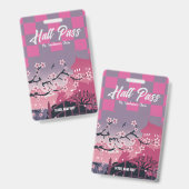Süßer Kirschblüten-Hall-Pass Customizable Checker Ausweis (Vorder- & Rückseite)