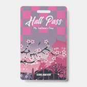 Süßer Kirschblüten-Hall-Pass Customizable Checker Ausweis (Rückseite)