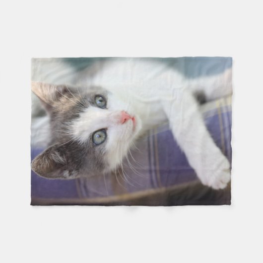 Süßer Kitty im karierten Bett Fleecedecke (Vorderseite (Horizontal))