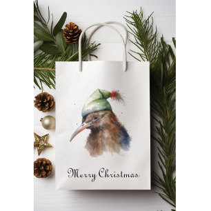 Süßer Kiwi-Vogel in Weihnachts-Elfenhut, individue Mittlere Geschenktüte