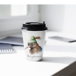 Süßer Kiwi-Vogel in Weihnachts-Elfenhut, individue Pappbecher