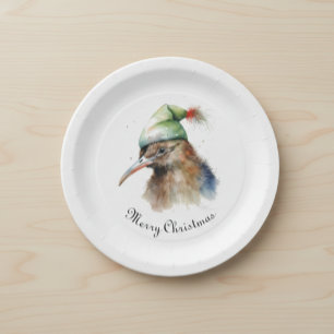 Süßer Kiwi-Vogel in Weihnachts-Elfenhut, individue Pappteller