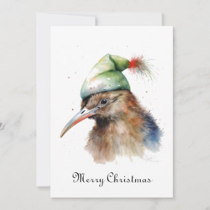Süßer Kiwi-Vogel in Weihnachtselfenhut, individuel Feiertagskarte