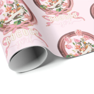 Süßer klassischer rosa Rokoko-Mädchen-Rosen-Schuh Geschenkpapier
