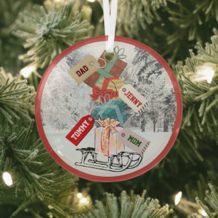 Süßer klassischer vintage roter weißer Weihnachts- Ornament Aus Glas