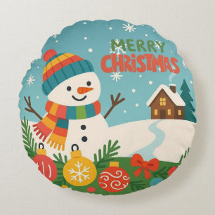 Süßer, klassischer Weihnachts-Schneemann Rundes Kissen