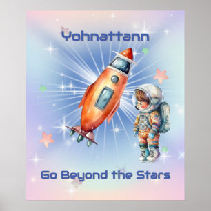 Süßer kleiner Astronaut mit Rakete Poster