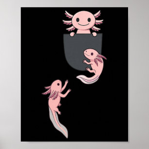 Süßer kleiner Axolotl spielt kletternd in Hosentas Poster