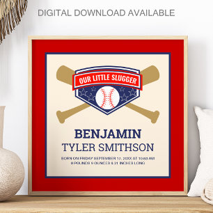 Süßer kleiner Baseball-Schläger Baby-Geburtsstatis Poster