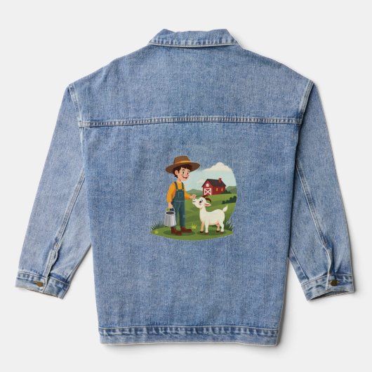 Süßer kleiner Bauernjunge Ziege Jeansjacke (Rückseite)