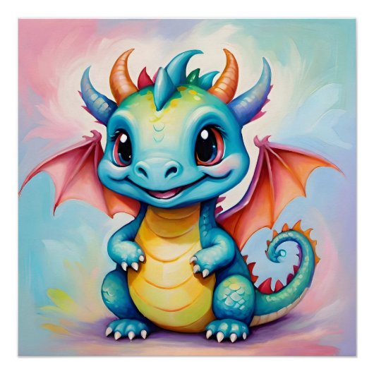 Süßer kleiner blauer Drache Poster (Vorderseite)