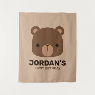 Süßer kleiner brauner Bär mit personalisiertem Nam Wandteppich