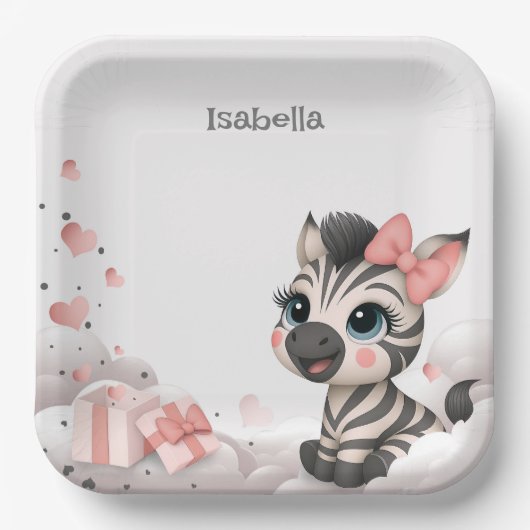 Süßer kleiner Cartoon-Zebra Pappteller (Vorderseite)