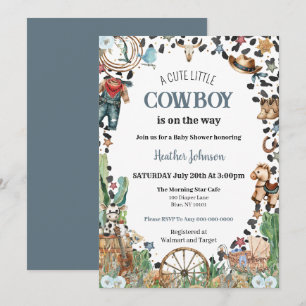 Süßer kleiner Cowboy-Western-Aquarell-Baby-Empfang Einladung