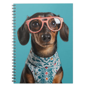 Süßer kleiner Dachshund mit roter Brille Notizblock