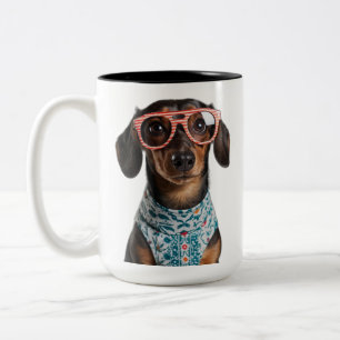 Süßer kleiner Dachshund mit roter Brille Zweifarbige Tasse