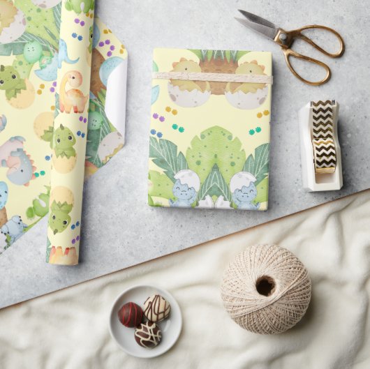 Süßer kleiner Dino Geschenkpapier (Kunsthandwerk)