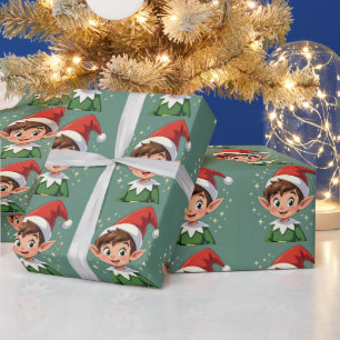 Süßer kleiner Elf mit Weihnachtsmütze Geschenkpapier
