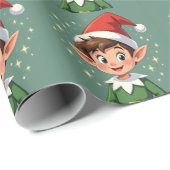 Süßer kleiner Elf mit Weihnachtsmütze Geschenkpapier (Rolleneckpunkt)