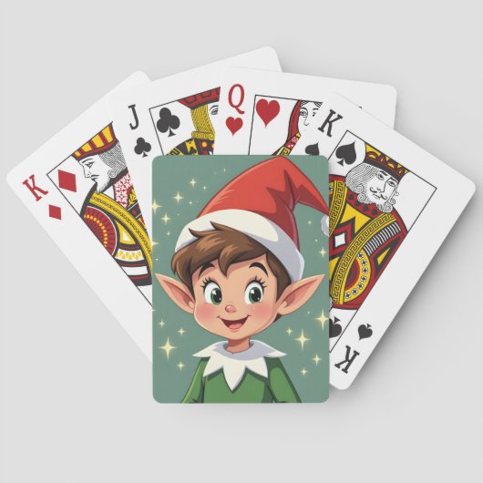 Süßer kleiner Elf mit Weihnachtsmütze Spielkarten (Rückseite)