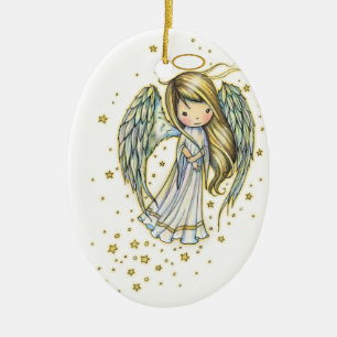 Süßer kleiner Engel in der Sternen Fantasy-Kunst Keramikornament