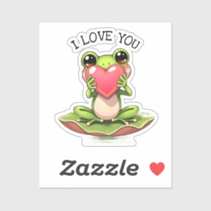 Süßer kleiner Frosch hält ein Herz   Ich liebe dic Aufkleber
