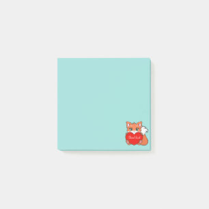 Süßer kleiner Fuchs auf hellblauen Post-it-Notizen Post-it Klebezettel