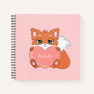 Süßer kleiner Fuchs mit einem Herz-Notizbuch Notizblock