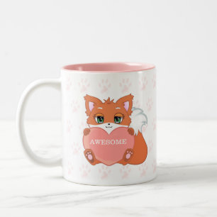Süßer kleiner Fuchs mit Herz und Pfotenmuster Zweifarbige Tasse