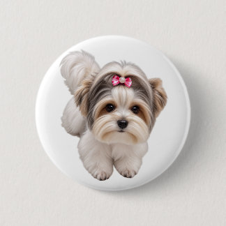Süßer kleiner Hund Welpe Porträt runder Pin Button