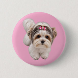 Süßer kleiner Hund Welpe Porträt runder Pin Knopf Button