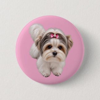 Süßer kleiner Hund Welpe Porträt runder Pin Knopf Button