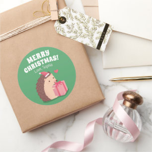 Süßer kleiner Igel mit Weihnachtsgeschenk Runder Aufkleber