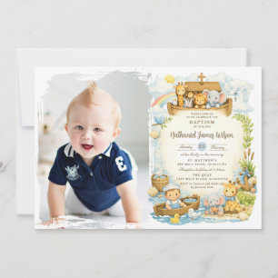 Süßer kleiner Junge Noahs Arche Taufe Foto Einladu Einladung