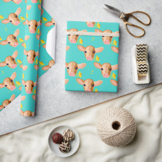 Süßer kleiner Kalbskopf mit Blume - Geschenkpapier