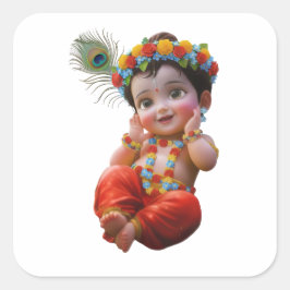 Süßer kleiner Krishna traditioneller indischer Kun Quadratischer Aufkleber